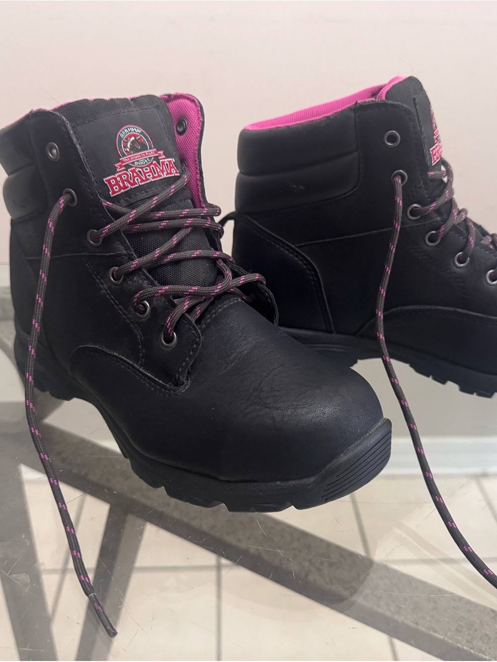 Black Pink Steel Toe Work Boots ASTM F 2413-18 Gorpcore Utility Hiking 7